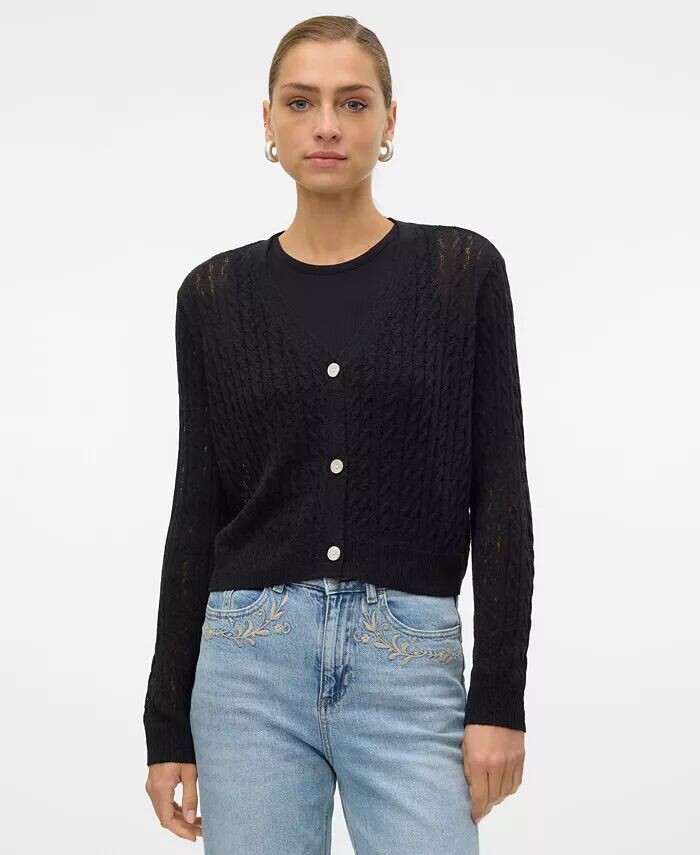 

Женский кардиган косой вязки на пуговицах Tara Vero Moda, черный