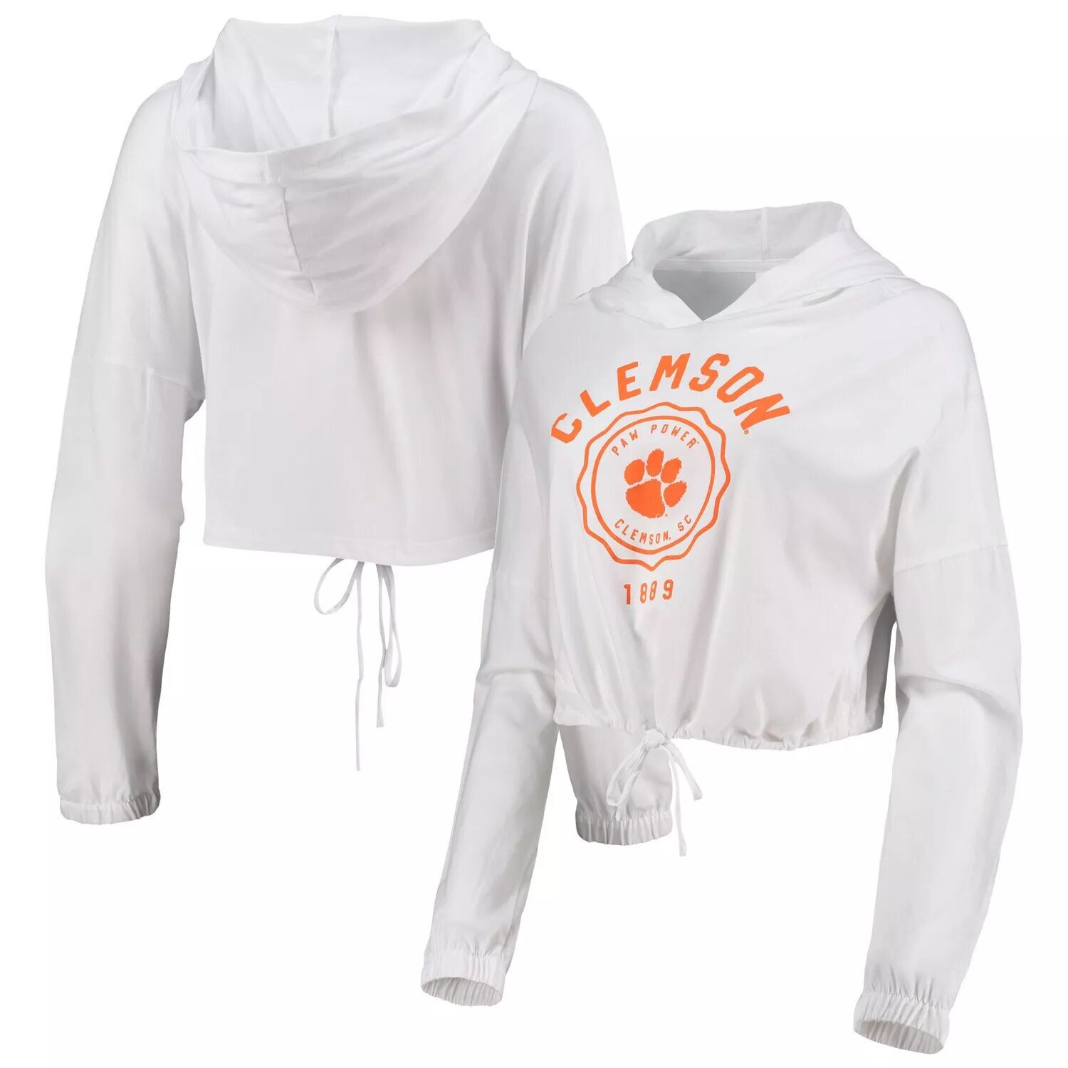 

Женская белая укороченная худи с длинными рукавами и принтом Clemson Tigers Poppy, Белый, Женская белая укороченная худи с длинными рукавами и принтом Clemson Tigers Poppy
