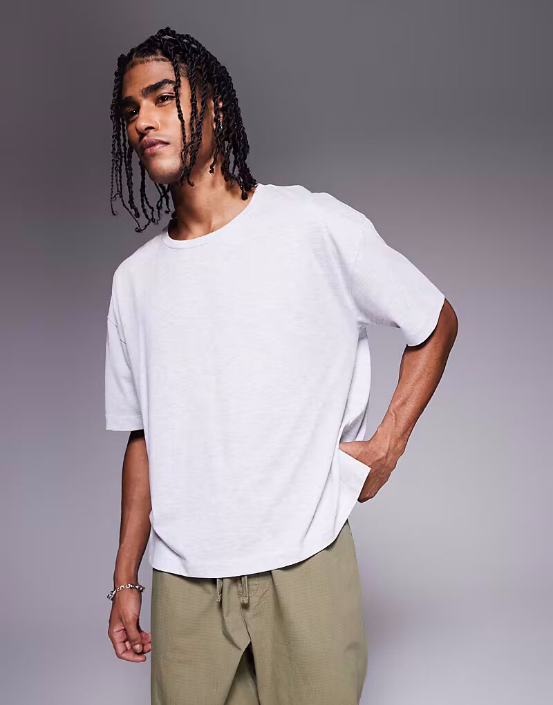 

Футболка свободного кроя ASOS DESIGN серого меланжевого цвета с контрастной строчкой