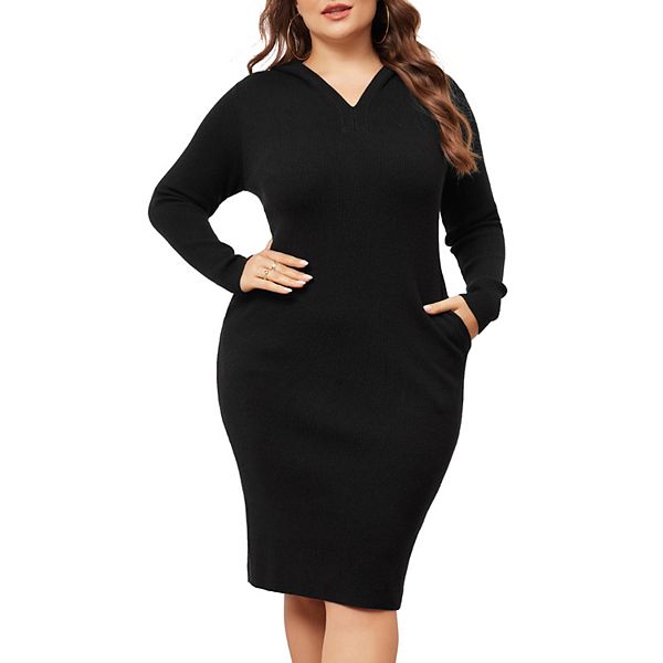 

Женское платье-свитер с капюшоном и карманом, plus size, миди Agnes Orinda, Black