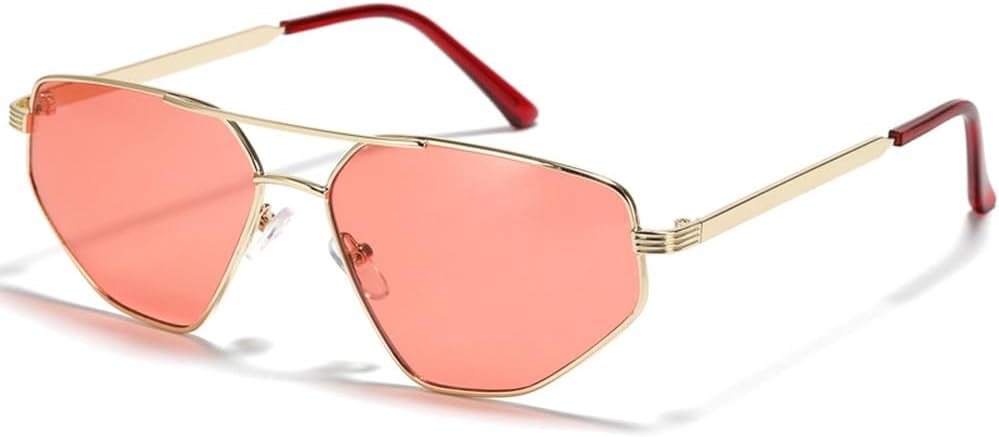 

Металлические роскошные солнцезащитные очки для женщин и мужчин, с двойным лучом, «кошачий глаз», многоугольные, неправильной формы, с защитой от УФ-излучения UV400 HVTVTLA, Gold Red