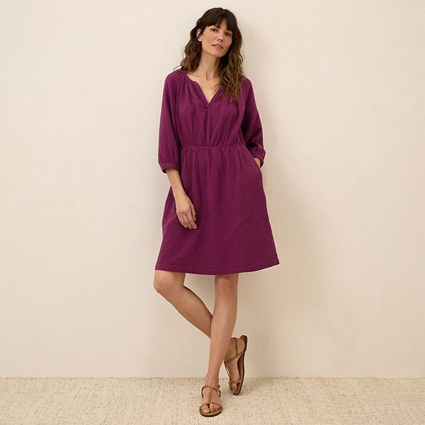 

Крестьянское платье из двойного муслина Coastal из органического хлопка Pact, Sangria