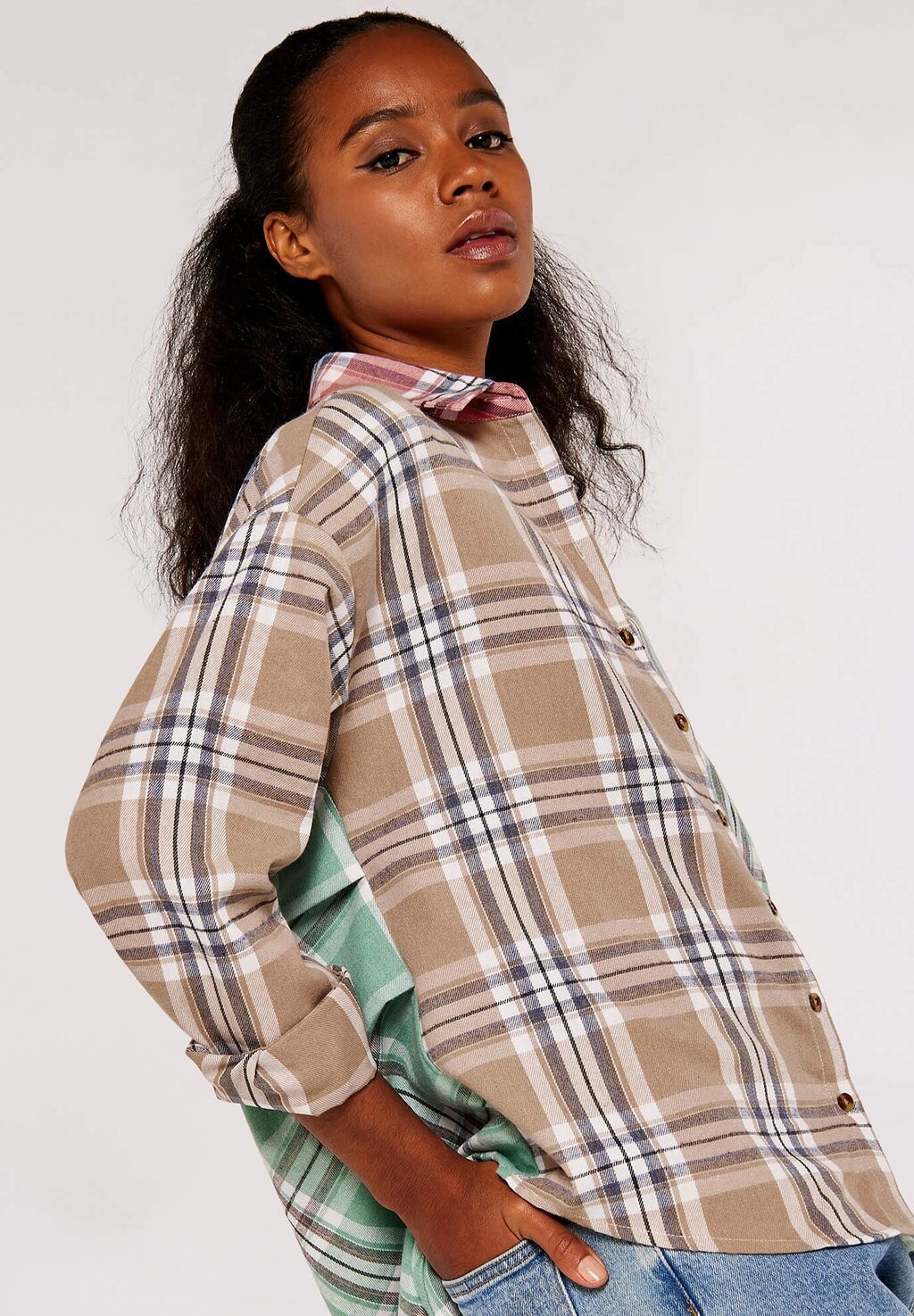 

Блузка на пуговицах PATCHWORK PLAID Apricot, мятный