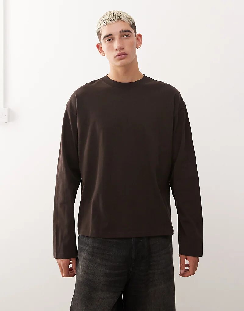 

Футболка Weekday Great свободного кроя с длинными рукавами коричневого цвета