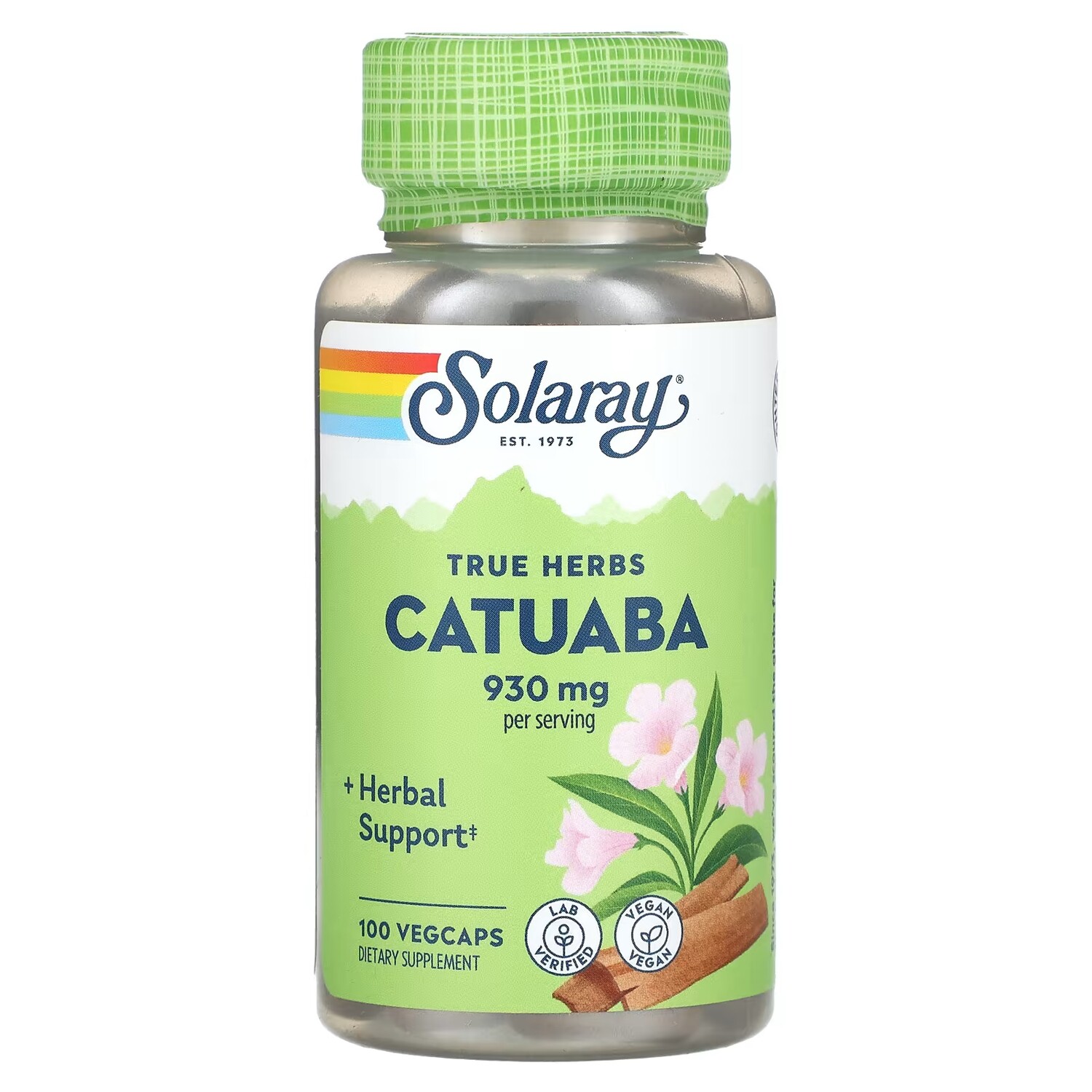 

Solaray True Herbs катуаба 930 мг 100 растительных капсул (465 мг в 1 капсуле)
