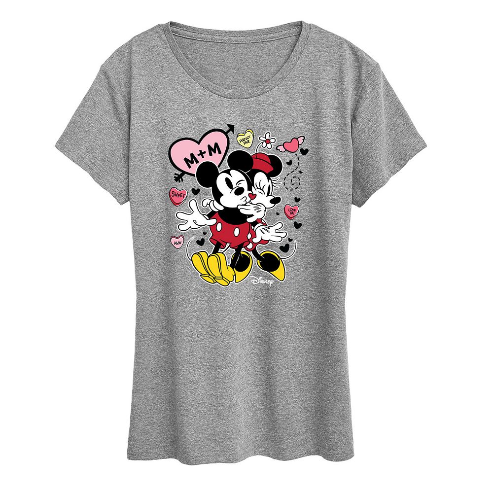 

Женская футболка с рисунком сердечка Disney's Mickey & Minnie Mouse, цвет Heather Gray