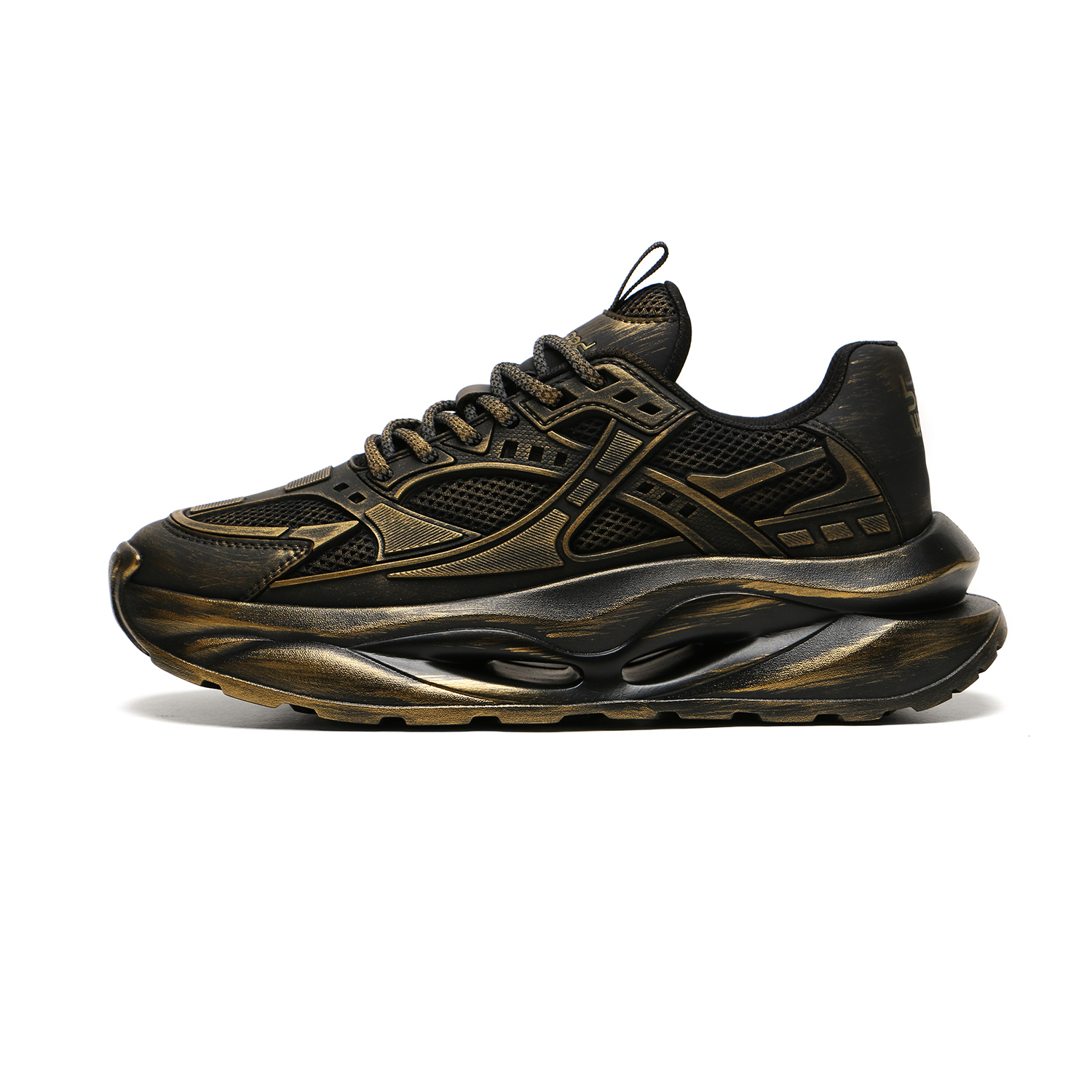 

Meixi Устойчивые к истиранию дышащие низкие массивные кроссовки для мужчин с эффектом увеличения роста бронзово-черные с золотом, цвет Bronze Black Gold