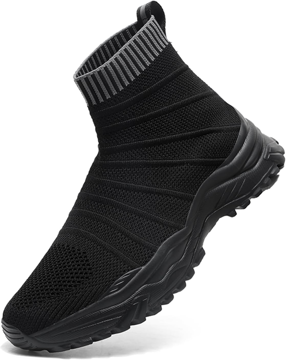 

Мужские модные кроссовки Легкие прогулочные повседневные обувь Дышащие высокие носки-кроссовки С поддержкой свода стопы Беговые кроссовки Сетчатые для улицы с амортизацией Кросс-тренинг Спортивная обувь для мужчин Generic, черный