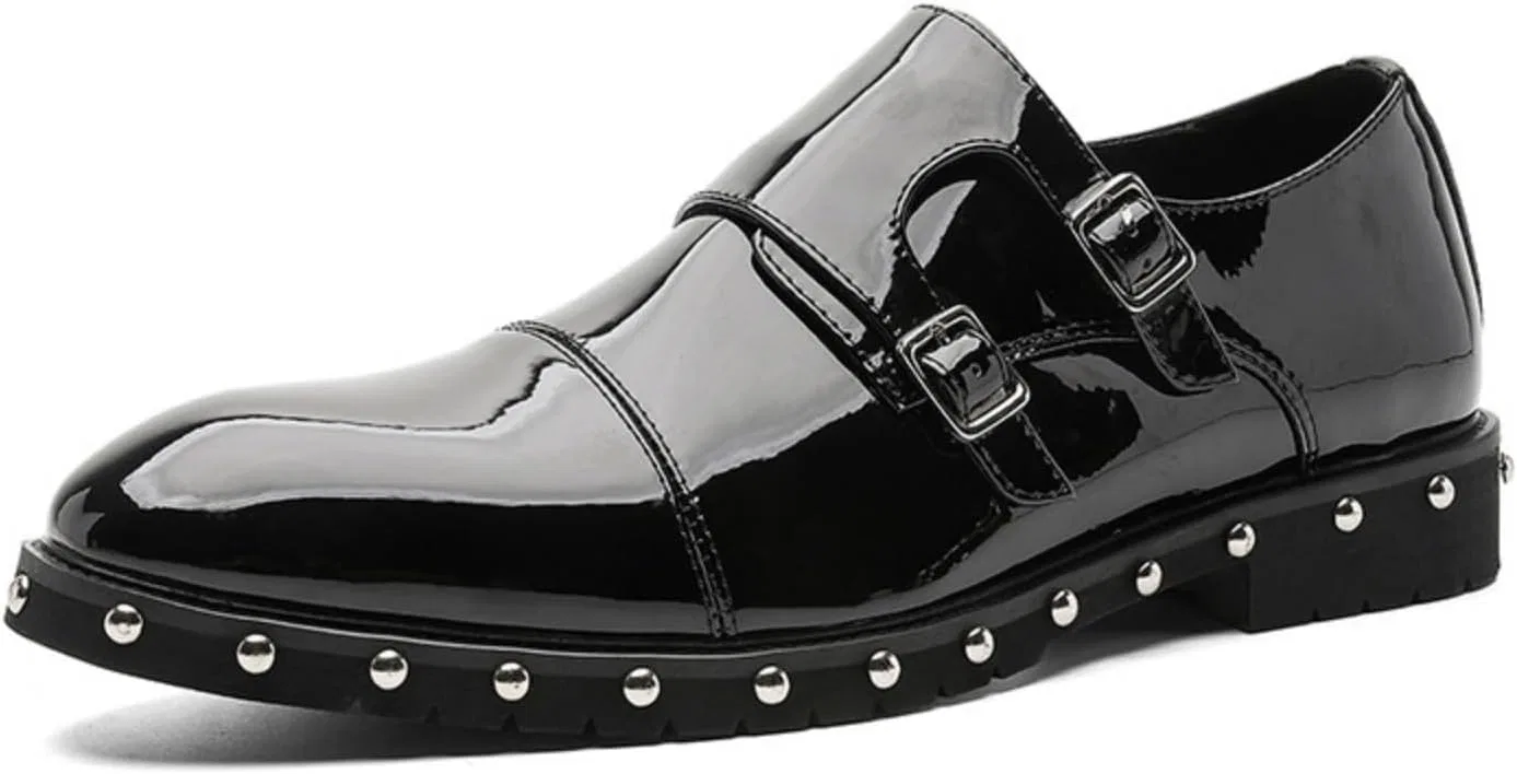 Лоферы мужские Double Monk Strap Patent Leather, Black ZBKHZD