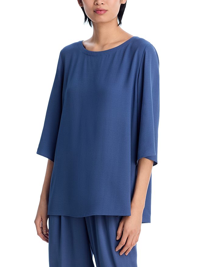 

Шелковый топ с воротником-стойкой Eileen Fisher, серый