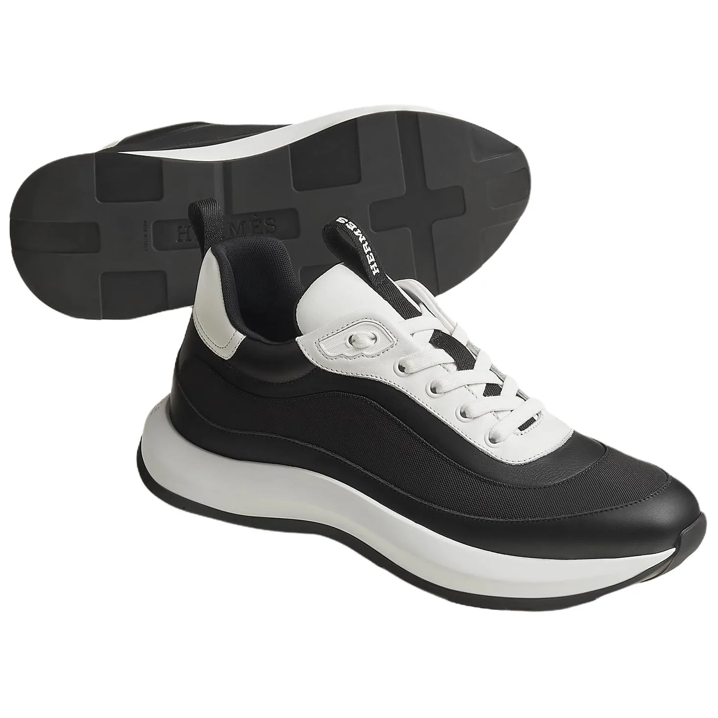 HERMES Кроссовки мужские Kuma Calfskin Low top Casual 4.3 см черно-белые — фото 4
