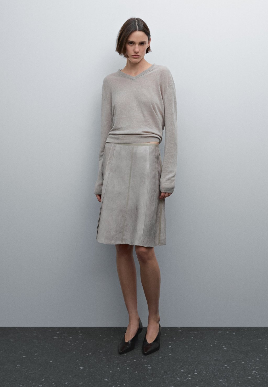 

Юбка А-силуэта MALTINTO WASH MIDI WITH SEAM DETAILS Massimo Dutti, серый