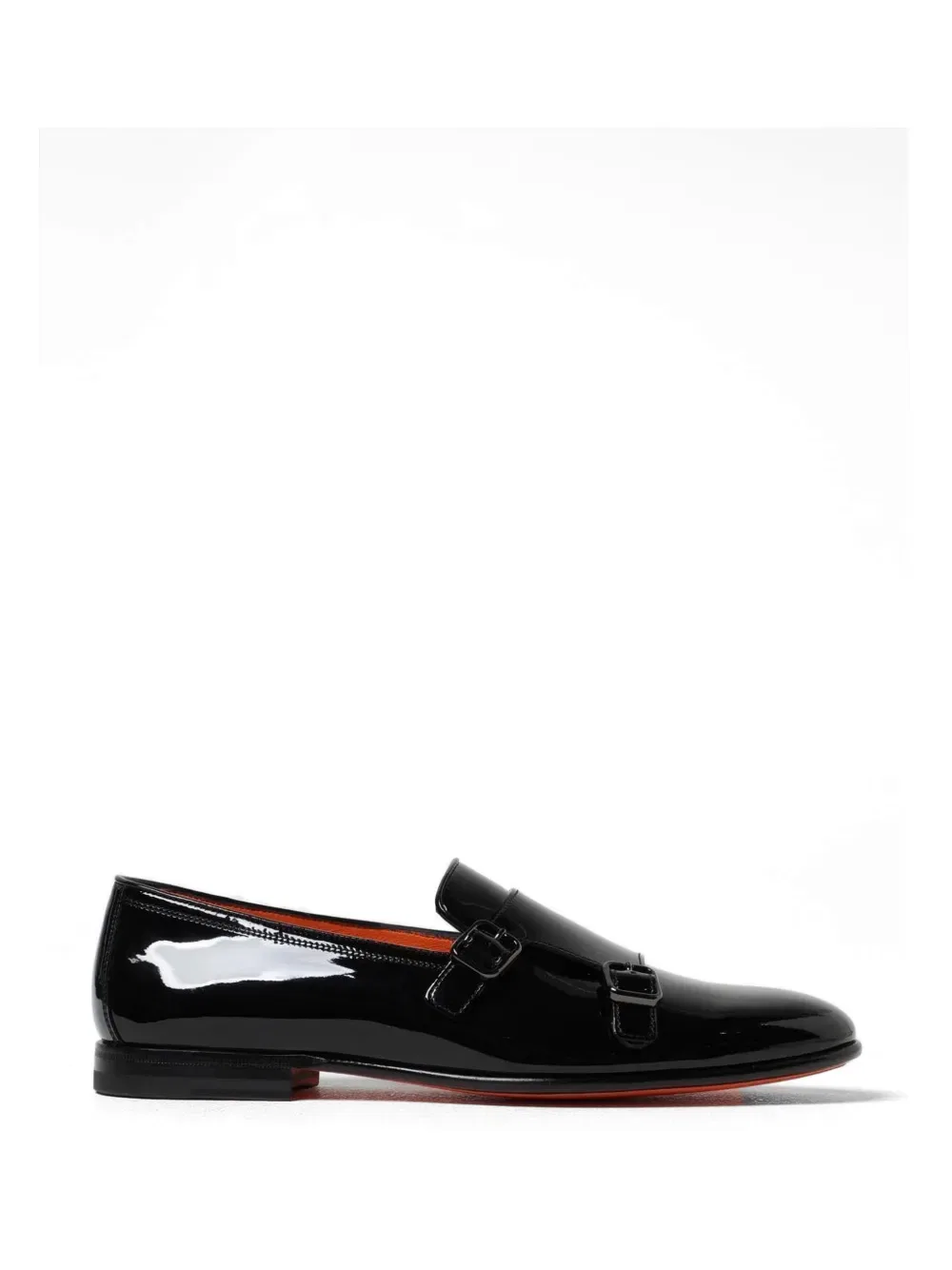 Лоферы из лакированной кожи с двойным ремешком Santoni, черный