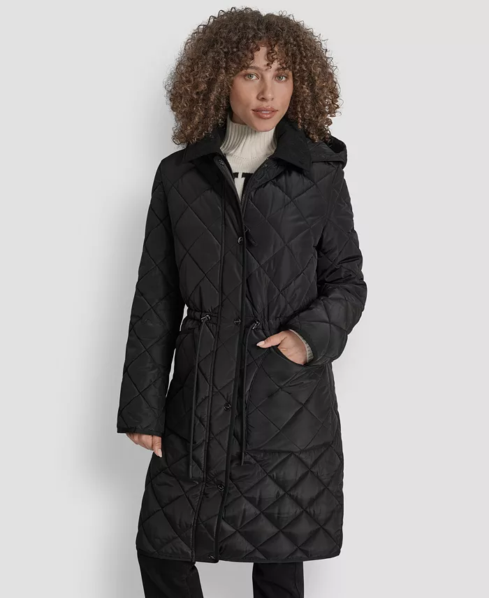 

Женское стеганое пальто-анорак с вельветовым воротником DKNY, черный