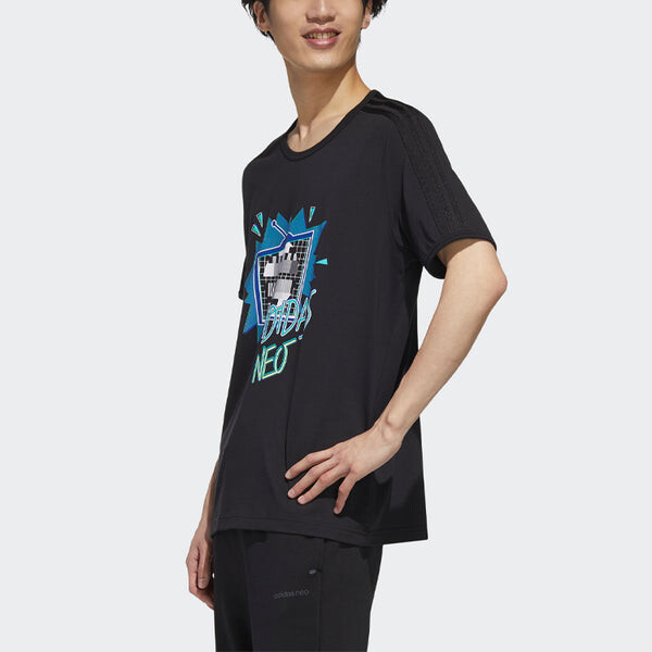 Футболка neo funny printing sports round neck short sleeve black Adidas, черный — фото 4