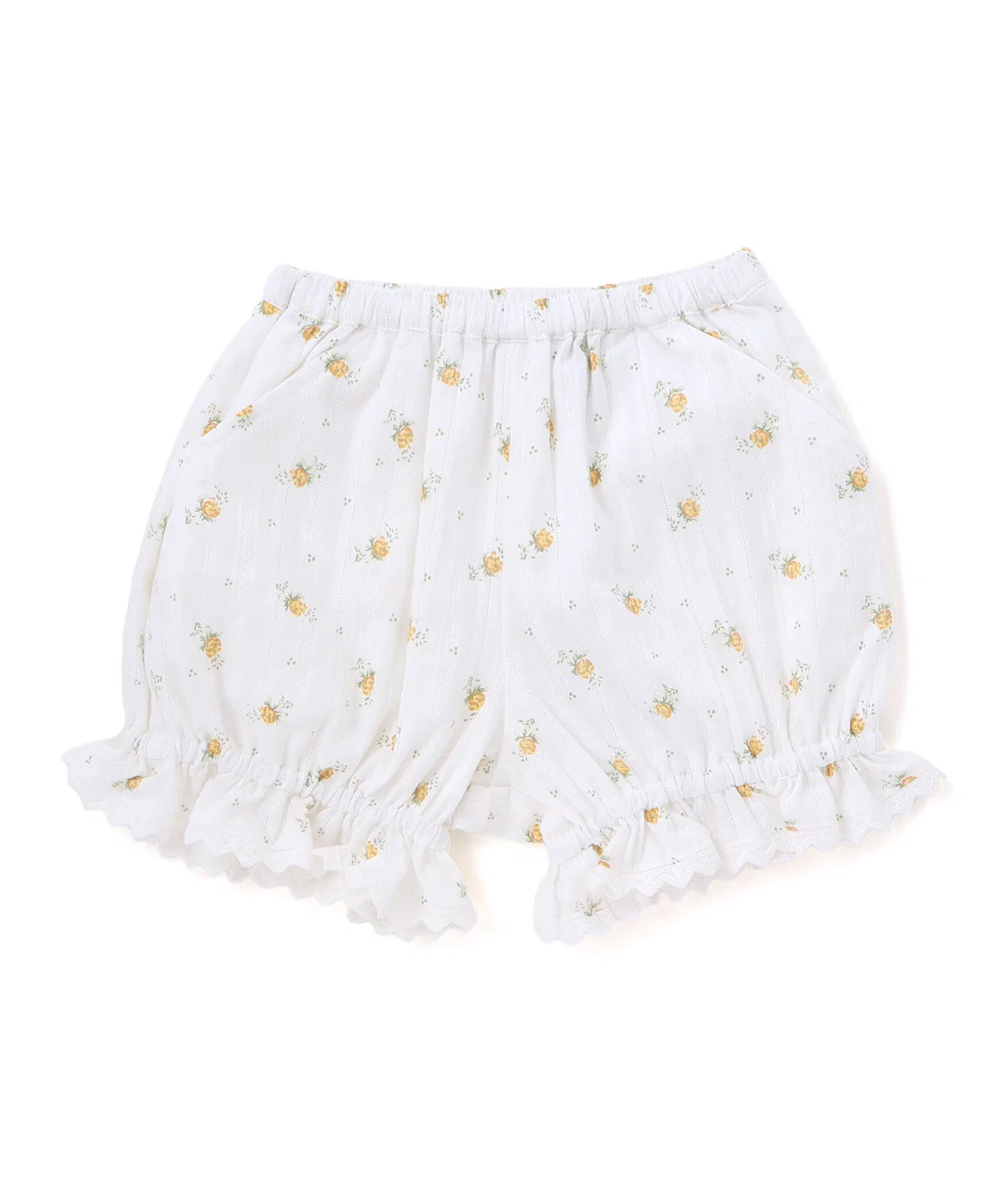 Шорты BeBe baby с цветочным принтом, кружевом и воланами, 80-90 см, жёлтый