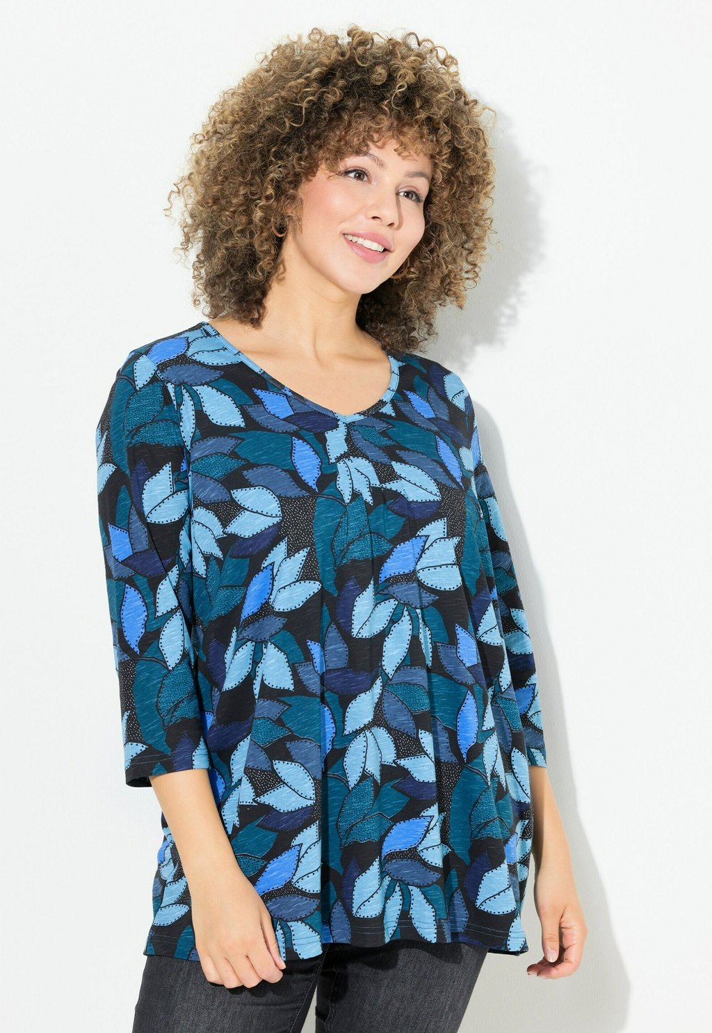 

Футболка с длинным рукавом 3/4 SLEEVE V-NECK LEAF Ulla Popken, сине-зеленый