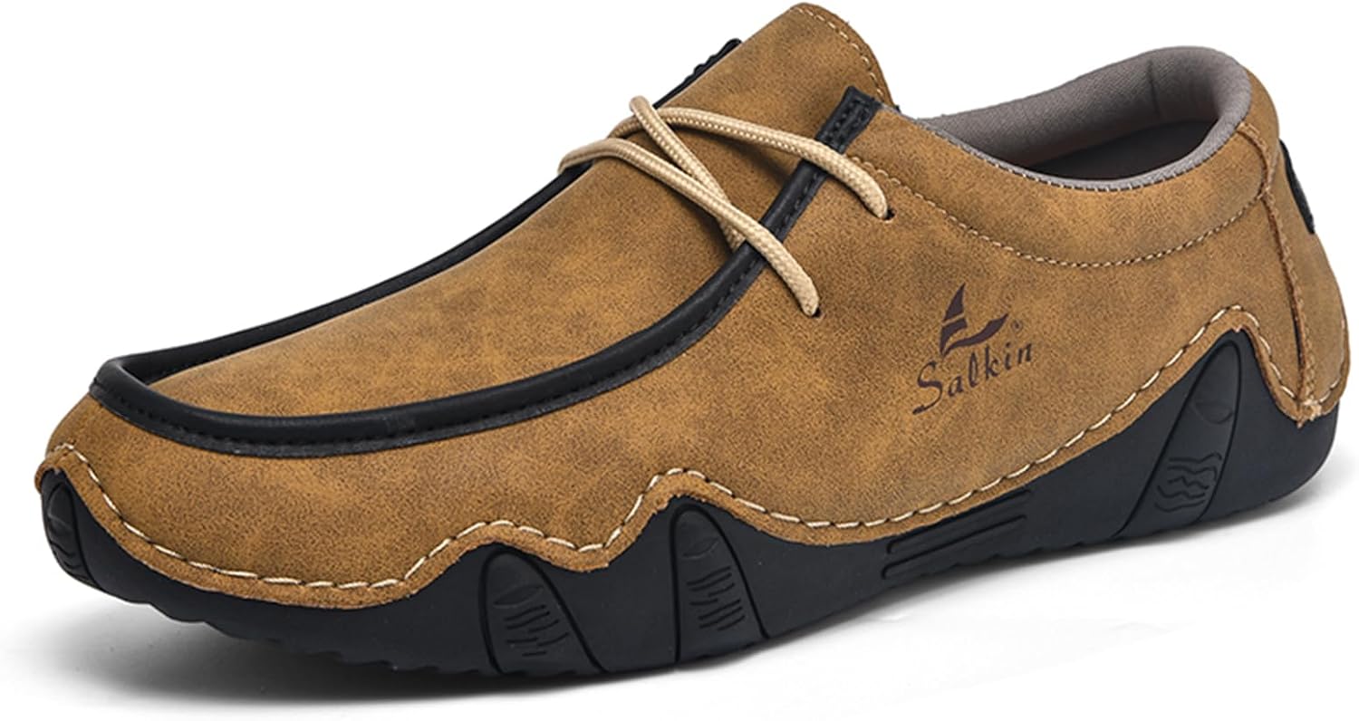 

Мужские водонепроницаемые кожаные повседневные ходовые туфли для походов, кемпинга и вождения, на все сезоны, в ретро-стиле, с ручной прошивкой, с круглым носком, на шнуровке, мягкие удобные кроссовки Glbdu, коричневый