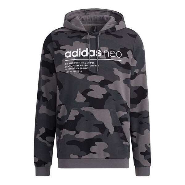 

Толстовка Men's adidas neo Sw Camo Hdy Logo Printing Camouflage Sports Pullover Black, мультиколор