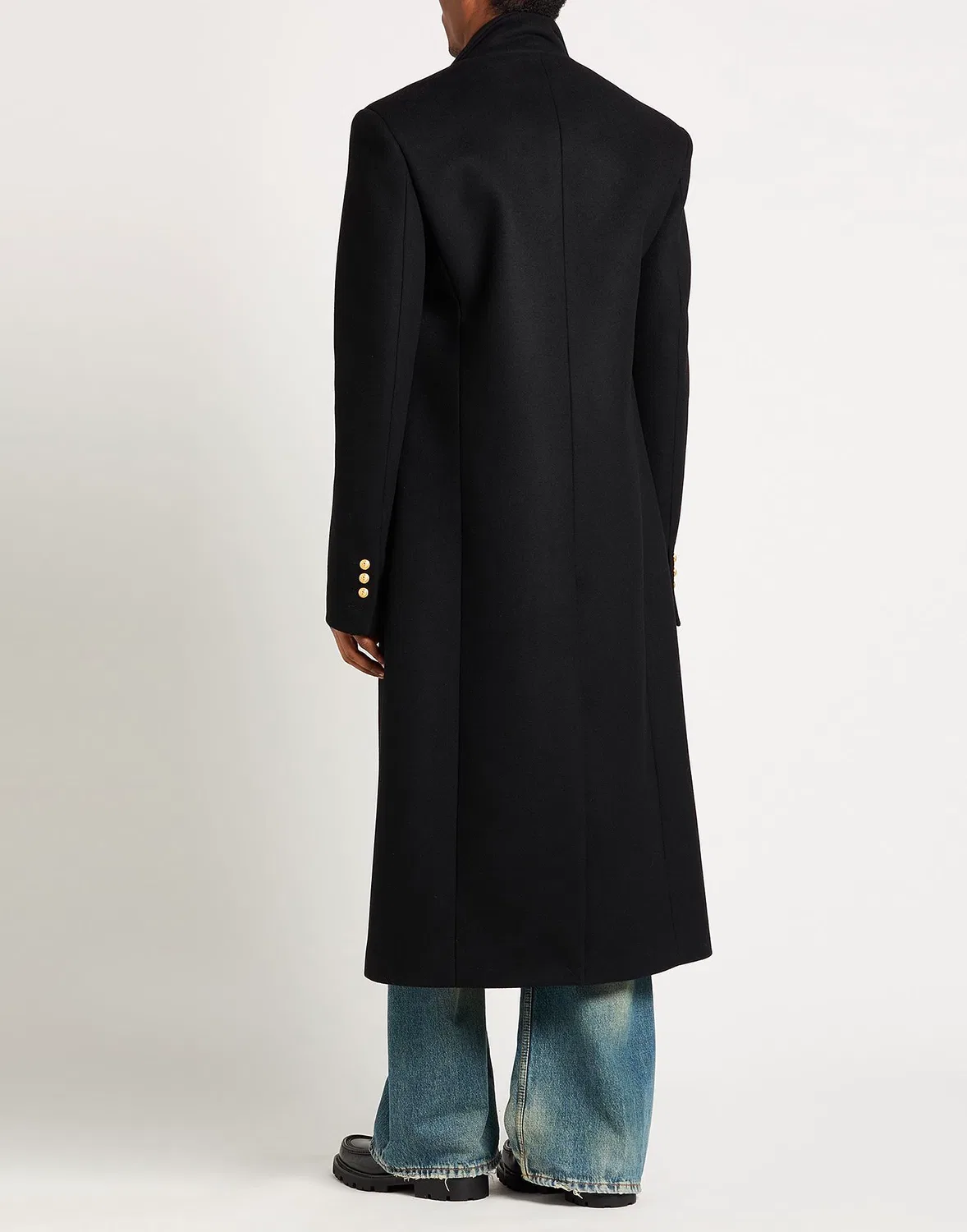 Пальто однобортное из фетра Black BALMAIN — фото 3