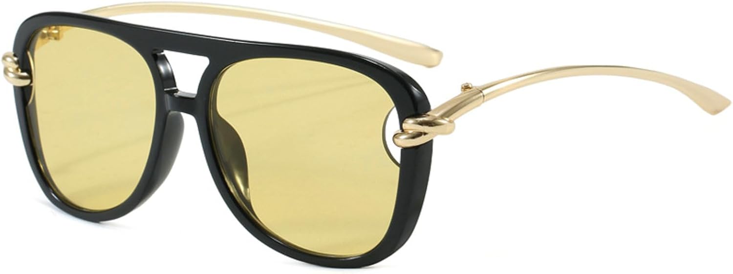 

Модные женские солнцезащитные очки-пилот с двойной перемычкой, очки в стиле 70-х с полой оправой, защита от УФ-излучения UV400, большие мужские популярные солнцезащитные очки-пилот mincl, Black Yellow