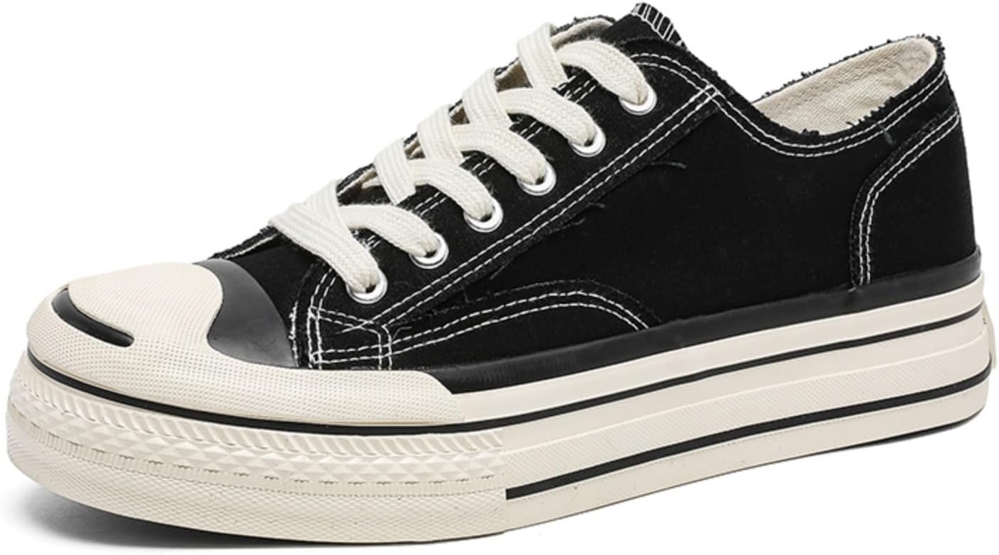 

Мужские кроссовки на платформе из холщовой ткани - на шнуровке, повседневная обувь с ретро-стилем, удобные и стильные для ежедневной носки, идеально подходят для мужской моды Aokisx, черный