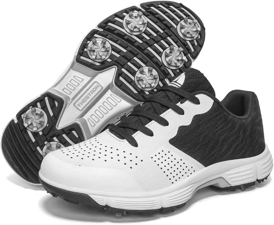 

Профессиональные мужские кроссовки для гольфа THESTRON с 7 шипами, нескользящие, для занятий спортом на открытом воздухе, удобные спортивные кроссовки для гольфа, размеры 7-15, белый/черный