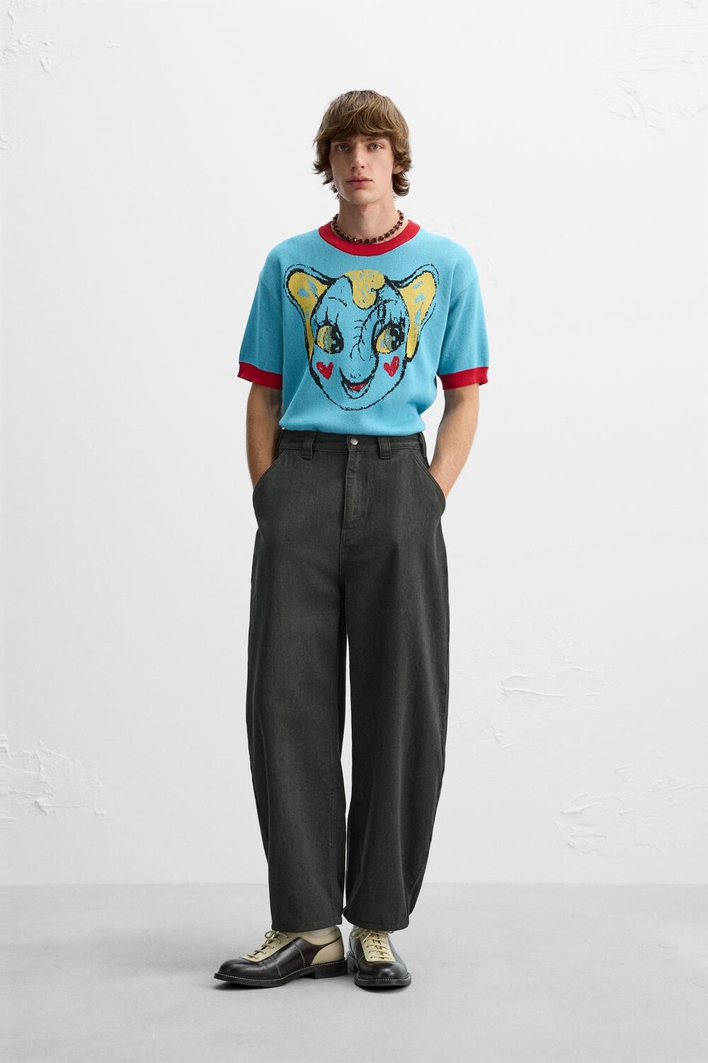

Брюки balloon fit из крашеного стиля x harry lambert ZARA, темно-коричневый