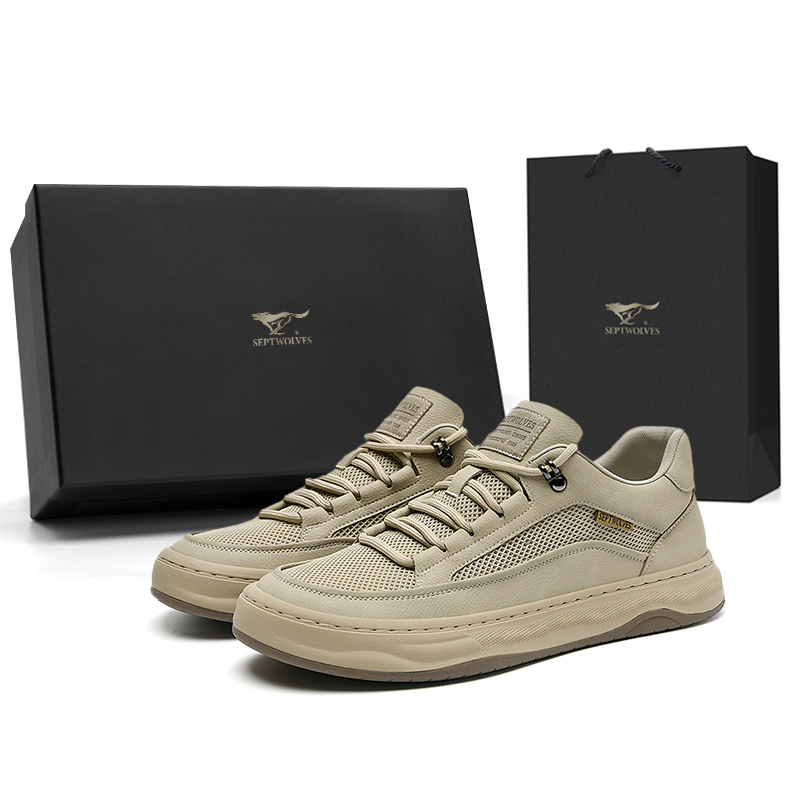 

SEPTWOLVES Антискользящие и износостойкие низкие скейтерские кроссовки для мужчин с эффектом увеличения роста, светло-серые (стандартный кожаный размер обуви)