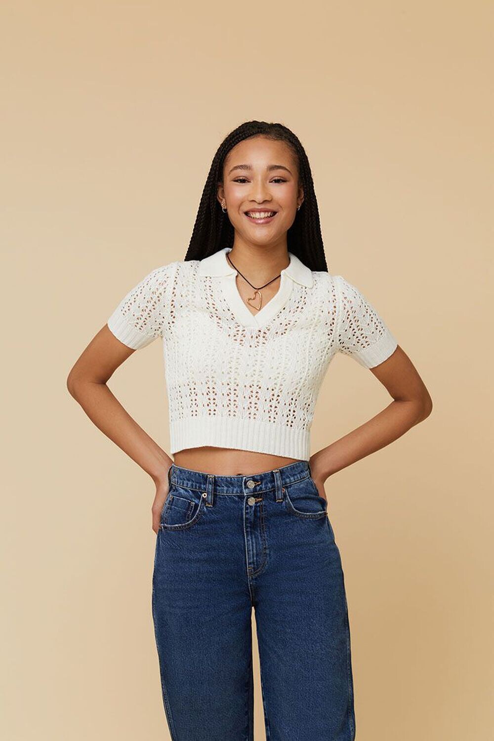 

Свитер крючком, комплект из топа и майки Forever 21, белый