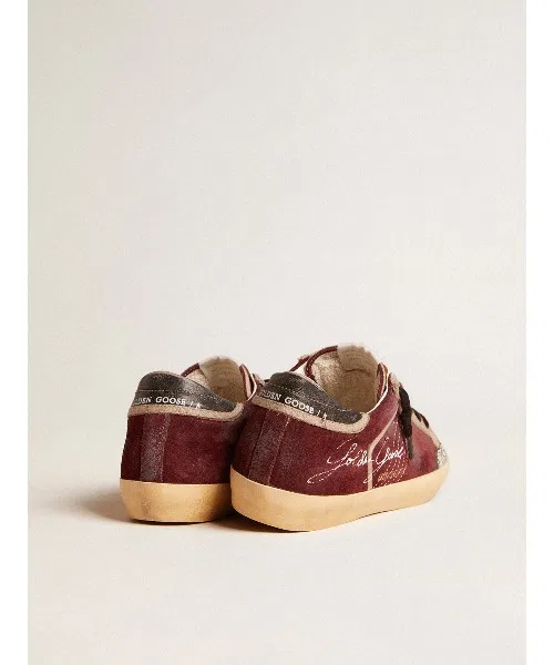 Мужские кроссовки Golden Goose Super-Star Penstar из замши с перфорацией бордовые — фото 4