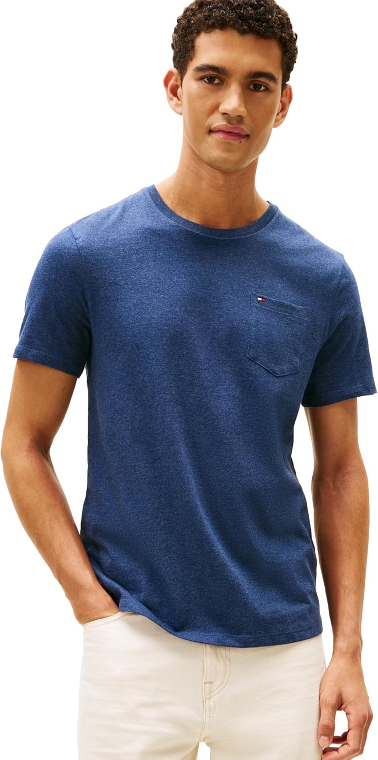 

Мужская футболка Tommy Hilfiger Essential из хлопка с коротким рукавом, круглым вырезом и карманом, Vmbl251 Navy He, Синий, Мужская футболка Tommy Hilfiger Essential из хлопка с коротким рукавом, круглым вырезом и карманом, Vmbl251 Navy He