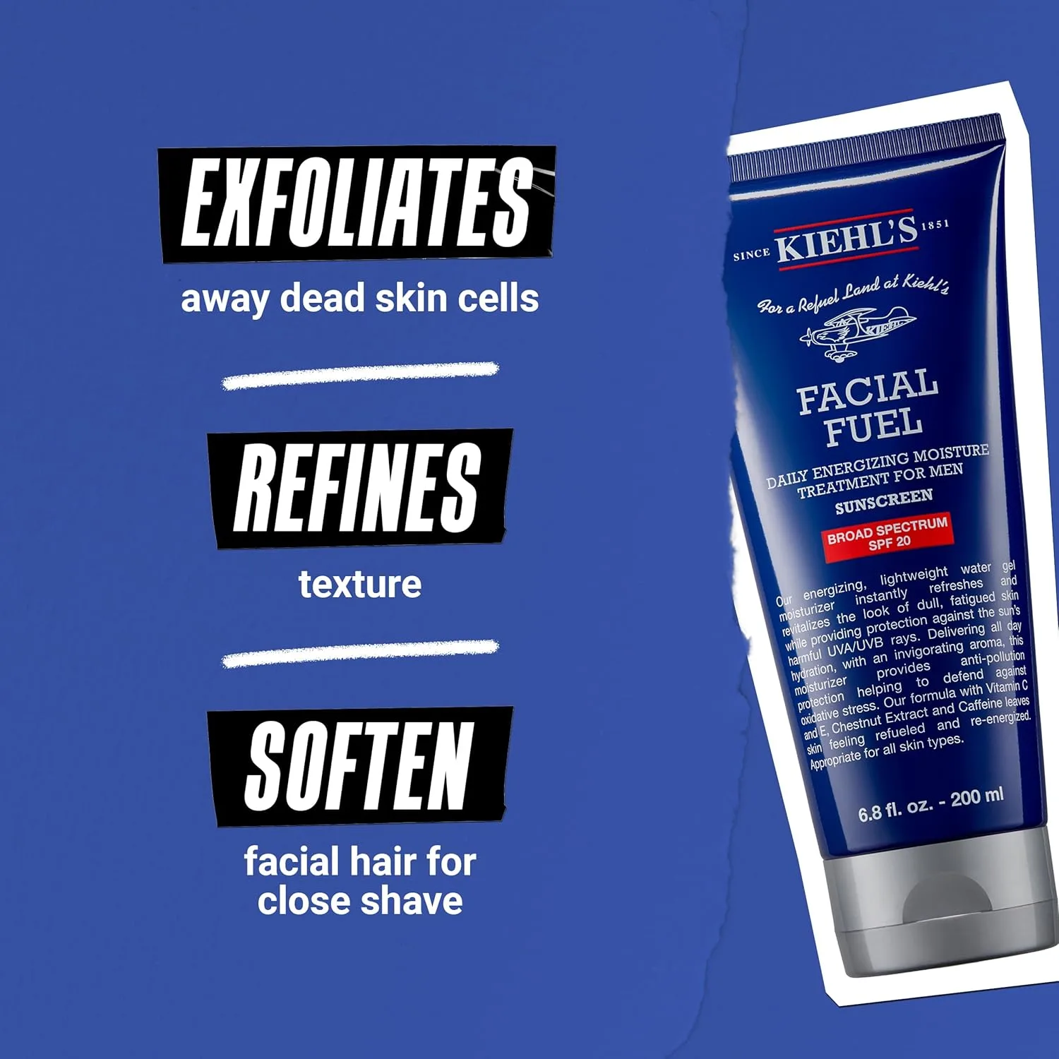 Kiehl's Facial Fuel увлажняющий крем для мужчин с SPF 20, тонизирующий крем для тусклой кожи, нежирная текстура, с кофеином, витамином C и E 201 мл / 200 мл — фото 4