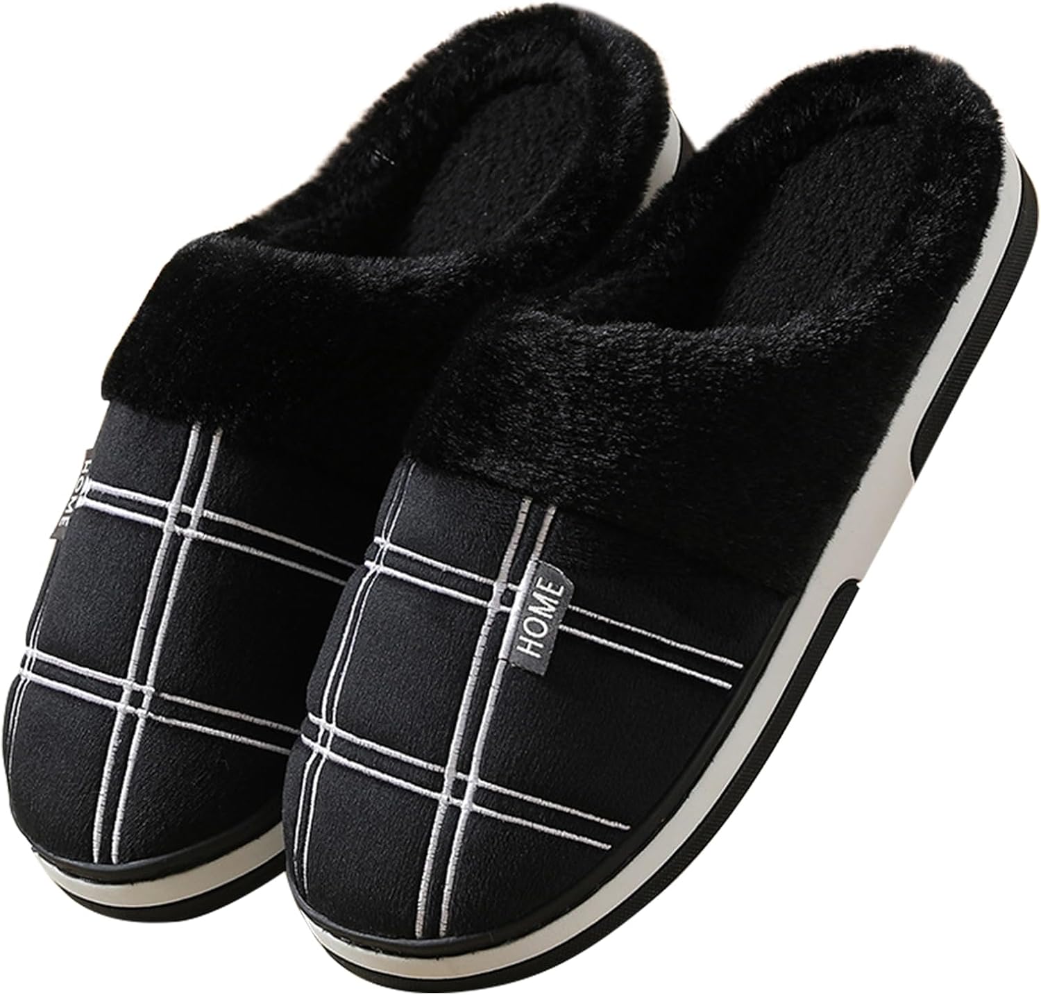 

Домашние тапочки для мужчин, теплые плюшевые, широкой посадки, мягкие, с эффектом памяти, большого размера, для спальни, с противоскользящей подошвой, для дома и улицы, размеры 7-16 Zickyo, черный