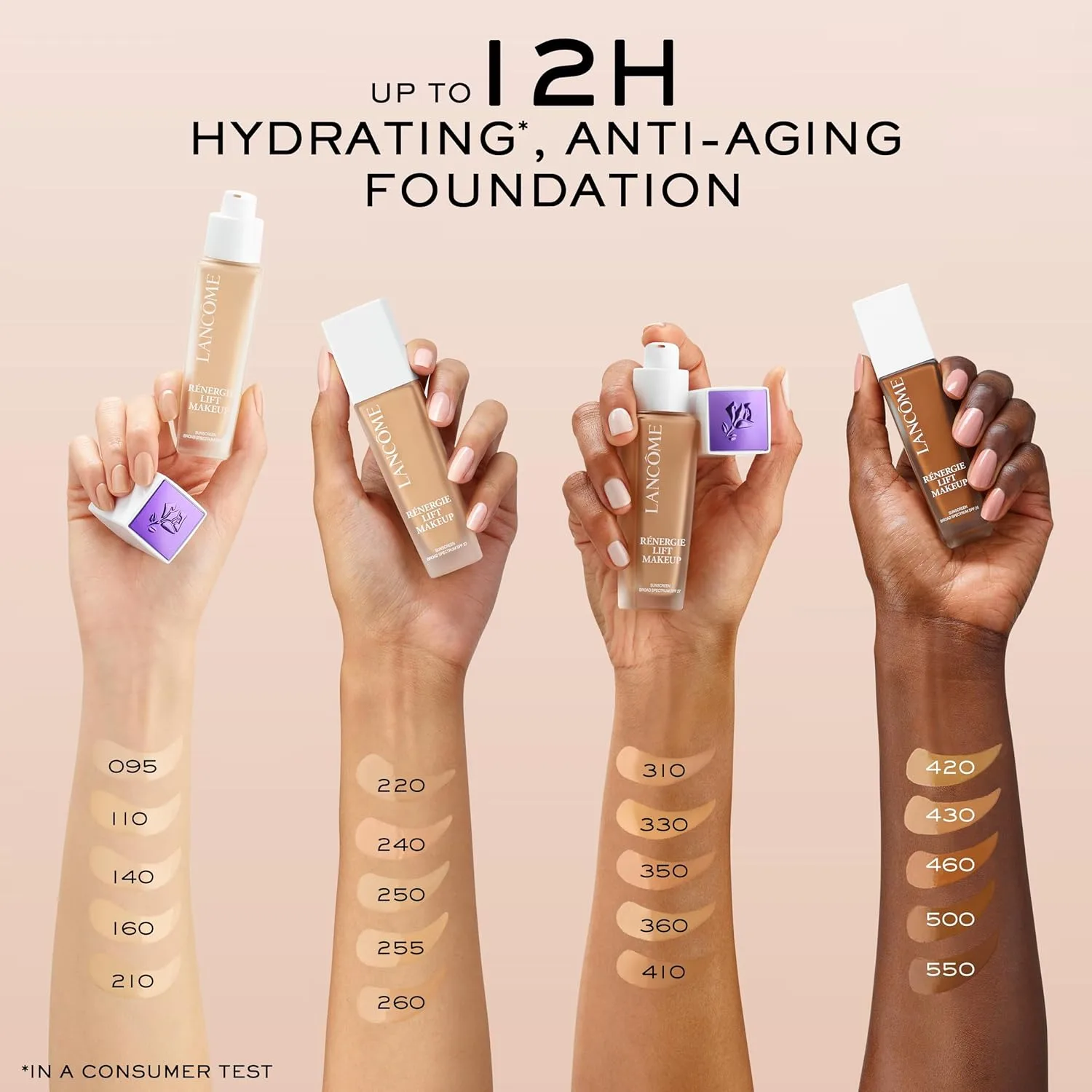 Тональный крем Lancôme Renergie Lift Makeup Foundation - легкая и увлажняющая формула, среднее-плотное покрытие, SPF 27, антивозрастной, лифтинг- и укрепляющий эффект, стойкость до 12 часов., 240 Clair 10 C: medium skin tones with cool pink unde... — фото 4
