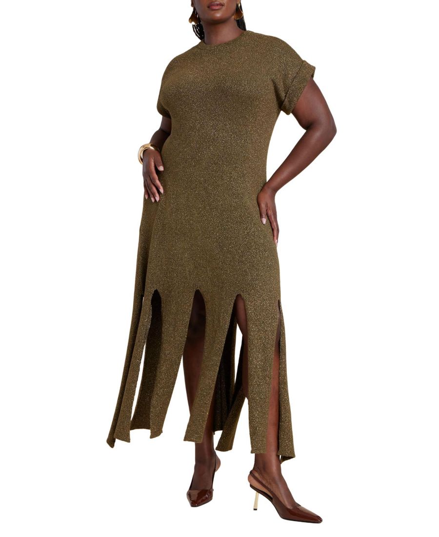 

Женское платье-свитер большого размера из люрекса с бахромой ELOQUII, Rich olive