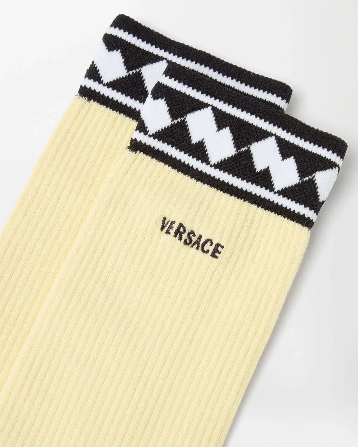 Вышитые хлопковые рифленые носки VERSACE, желтый — фото 2