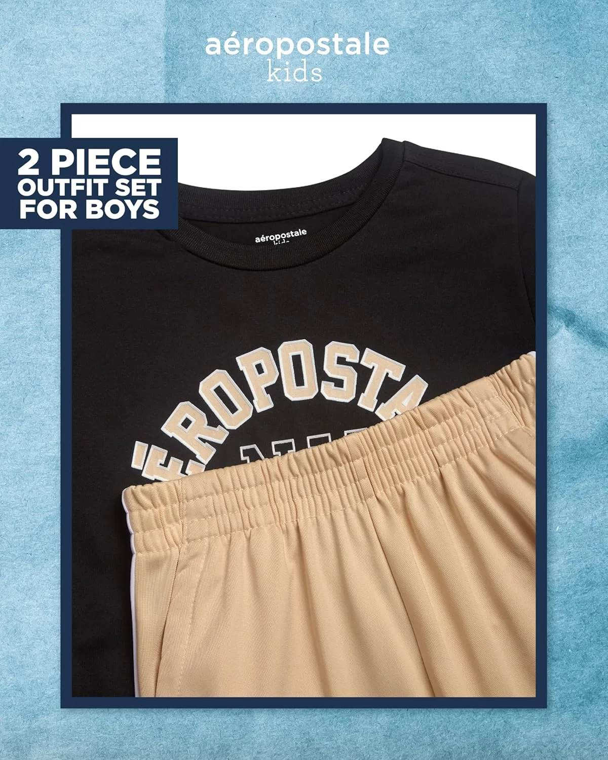 Спортивный костюм для мальчиков AEROPOSTALE, 2 предмета, футболка и джоггеры, Black Tan — фото 2