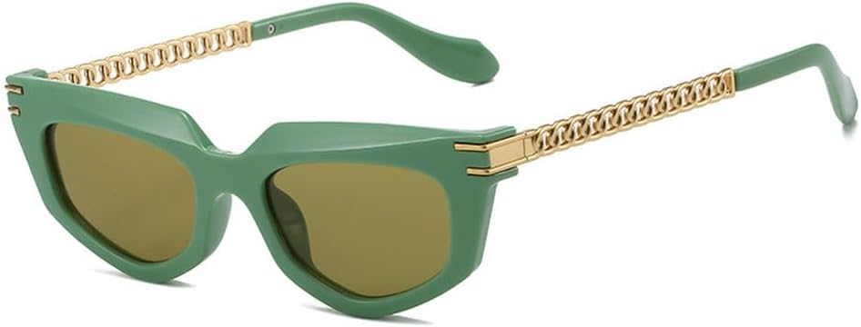 

Солнцезащитные очки Polygon Cat Eye для женщин, роскошные солнцезащитные очки UV400 в стиле ретро с металлической цепочкой, мужские солнцезащитные очки сине-зеленого цвета TKKTLLT, Green Green