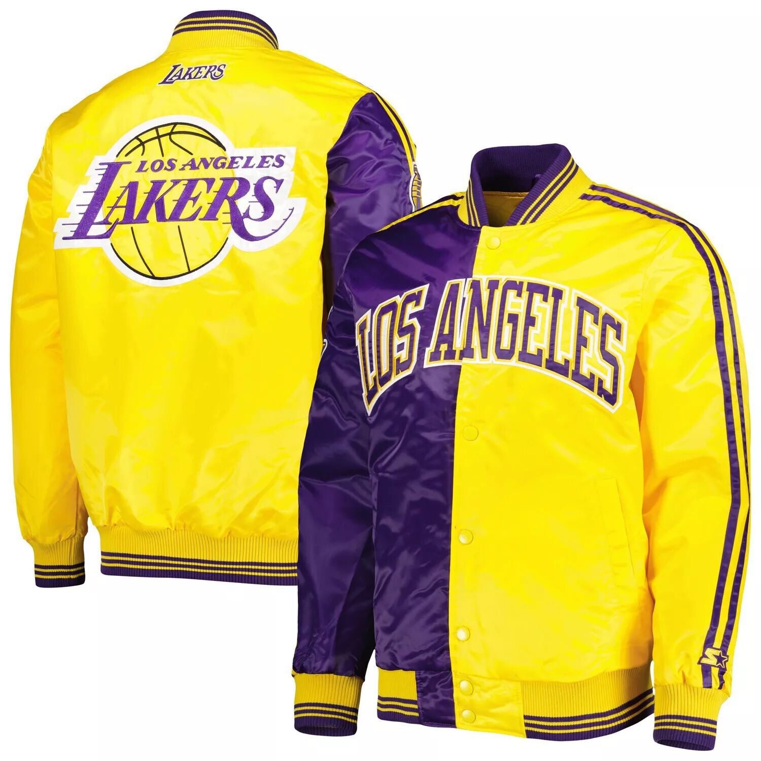 

Мужская атласная куртка с короткими кнопками Los Angeles Lakers фиолетового/золотого цвета Starter, Фиолетовый, Мужская атласная куртка с короткими кнопками Los Angeles Lakers фиолетового/золотого цвета Starter