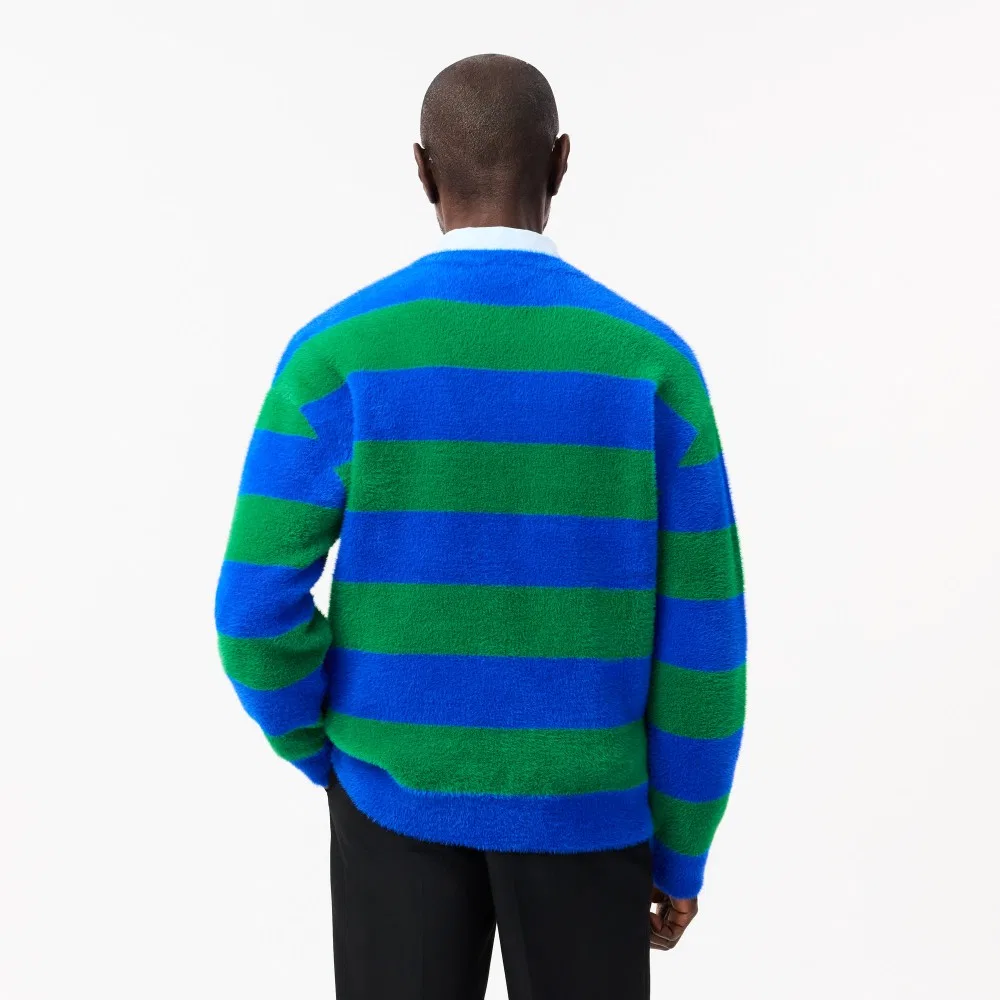 Мужской двухсторонний полосатый пуловер сине-зелёный от Lacoste — фото 3