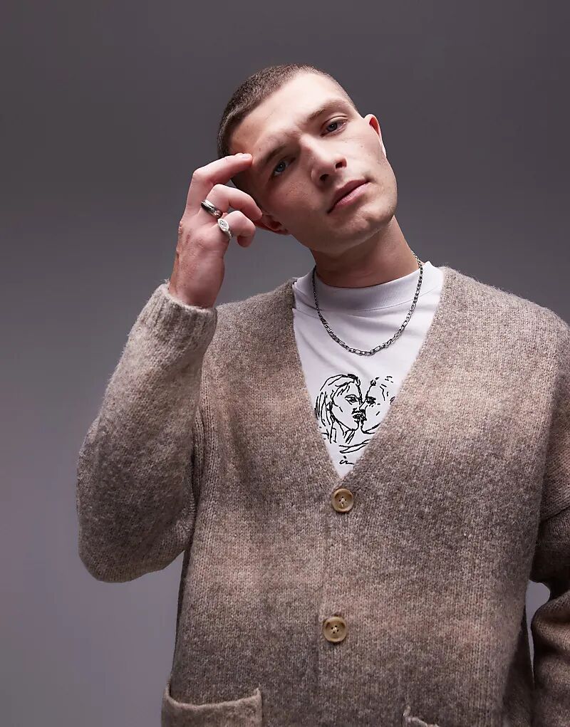 

Свободный кардиган с эффектом омбре цвета экрю Topman