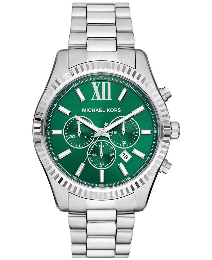 

Мужские часы Lexington Chronograph с серебристым корпусом из нержавеющей стали, 44 мм Michael Kors