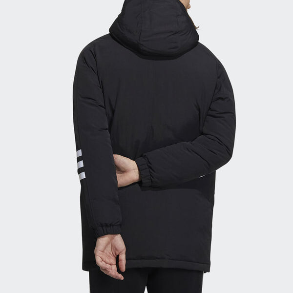 Пуховик adidas mid-length Sports hooded Zipper Down Jacket Black, черный — фото 3