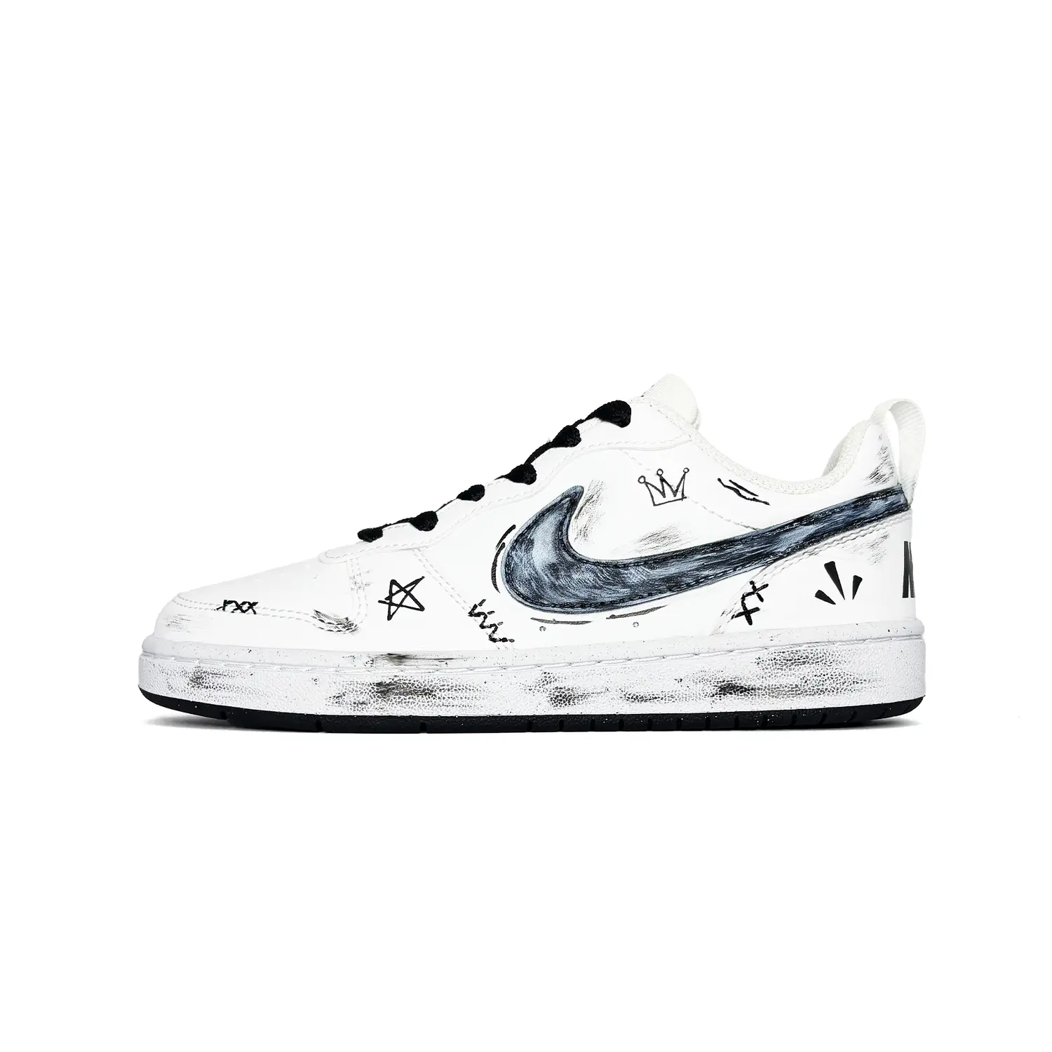 

Court Borough Graffiti Classic Synthetic Leather Abrasion Resistant Slip Resistant Low top Nike, черный белый