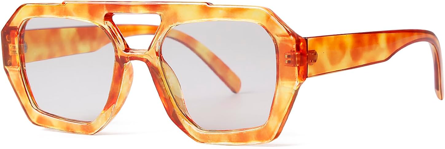 

Модные дизайнерские квадратные солнцезащитные очки-авиаторы 2025 года для женщин, винтажные, в стиле 70-х, с толстой двойной перемычкой Laurinny, Yellow Tortoise/Light Grey