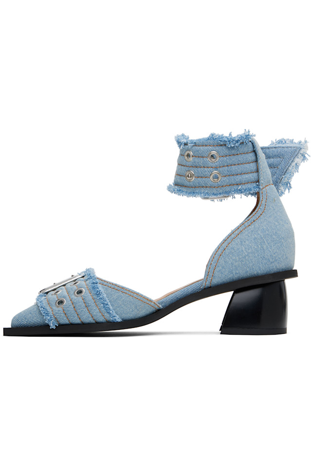 Джинсовые женские босоножки с пряжкой и открытым мысом Ganni, цвет faded denim — фото 3
