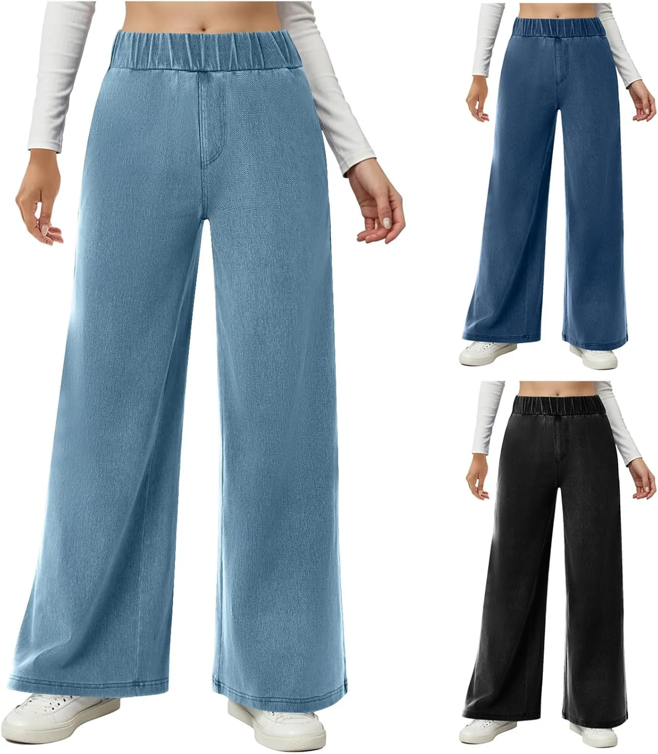 Широкие джинсы женские с карманами High Waisted