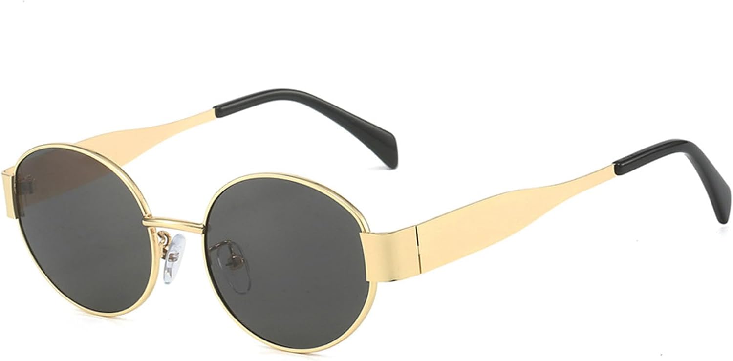 

Ретро-очки овальной формы для женщин и мужчин, модный дизайн с металлической оправой, классический черный цвет, защита от УФ-излучения UV400 Bsreyeop, Gold Frame/Grey Lens F1