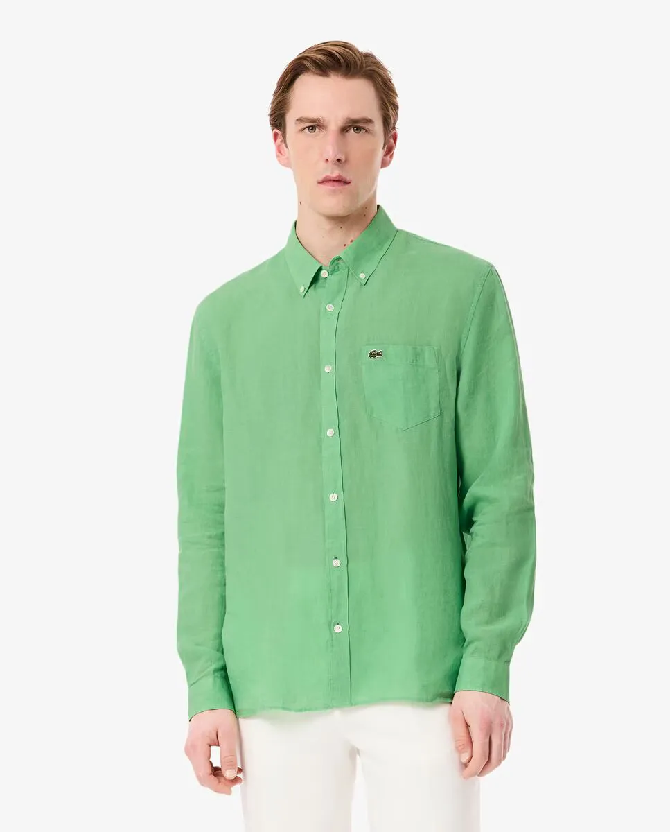 

Мужская льняная рубашка прямого кроя Lacoste, зеленый